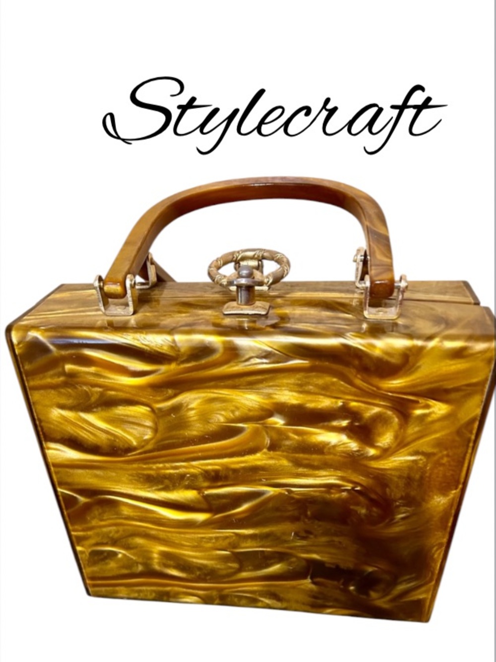 Vintage Stylecraft Tiger Eye Lucite Box Handbag